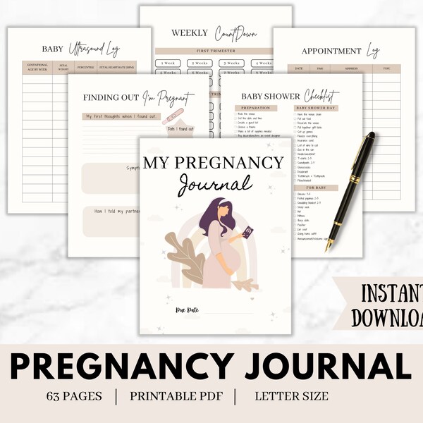 Boho Pregnancy Journal Printable, Pregnancy Planner, Pregnancy Diary, Bump to baby, Pregnancy Memory Book Printable gift, Expecting mom kit