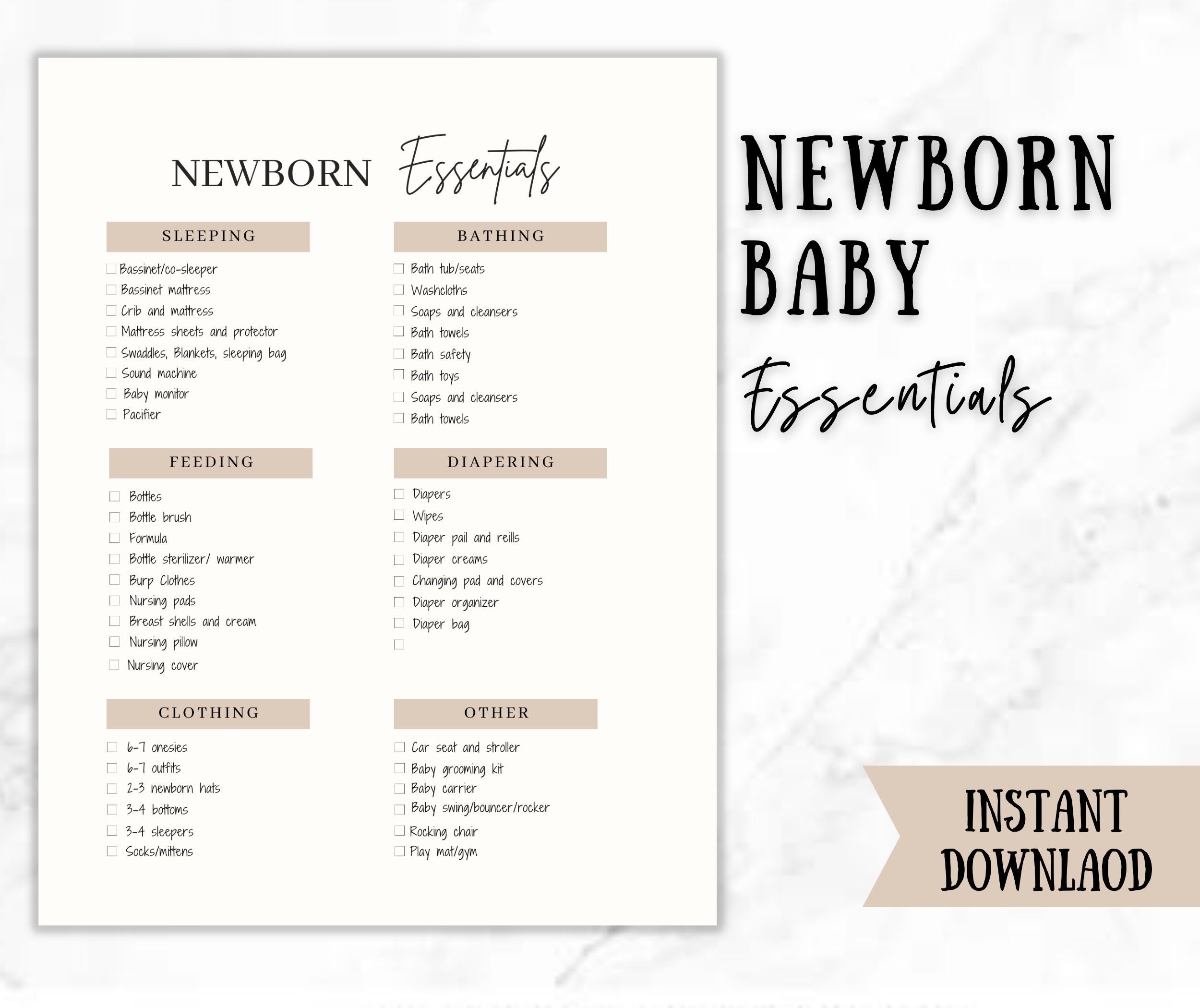 Newborn Baby Essential Checklist Printable, Newborn Baby Checklist ...