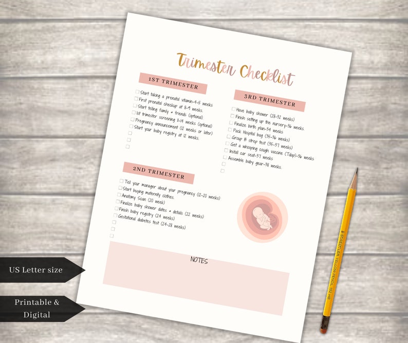 Pregnancy Trimester Checklist Printable Pregnancy Trimester Etsy