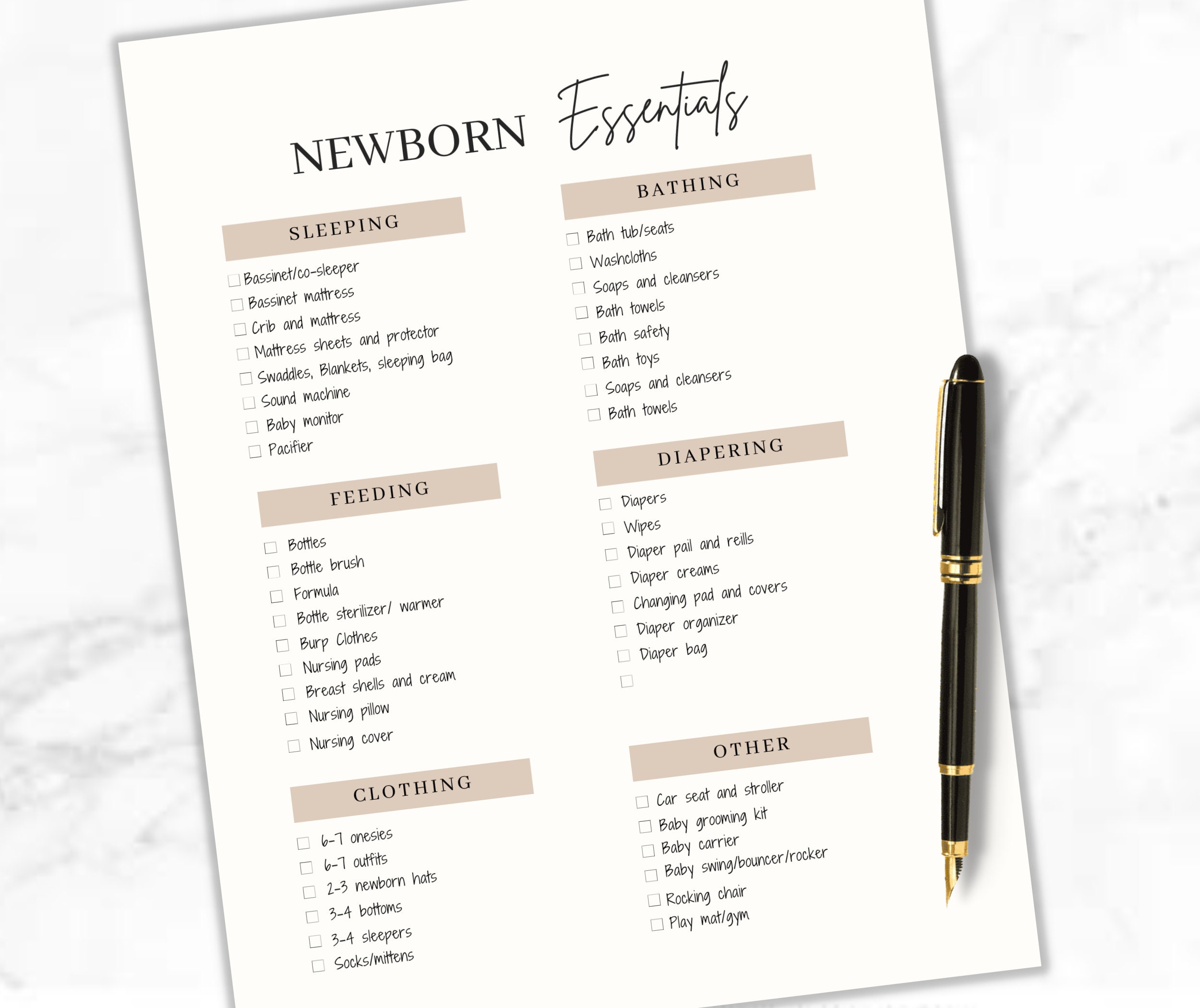 Newborn Baby Essential Checklist Printable, Newborn Baby Checklist ...