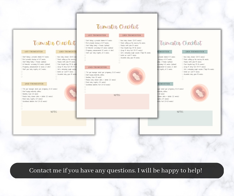 Pregnancy Trimester Checklist Printable Pregnancy Trimester Etsy