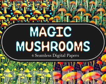 MAGIC MUSHROOMS Trippy Mushrooms Seamless Repeat Pattern Psychedelic Pattern Mushroom Backgrounds for Printable Digital Paper