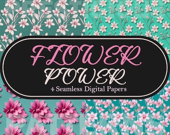 FLOWER POWER Floral Design Seamless Repeat Pattern Trendy Floral Backgrounds for Printable Digital Paper