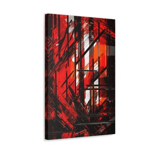 Può includere: Stampa d'arte astratta con un design geometrico rosso e nero con angoli e linee taglienti.