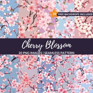 Kersenbloesem Naadloos Patroon - 20 Bloemen Digitaal Papier, Japanse Sakura Bloemen, Directe Download, Commercieel Gebruik