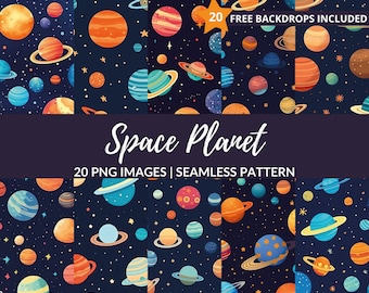Space Planet Seamless Pattern - 20 Digital Galaxy Paper Backgrounds for Scrapbooking, Instant Download, Commercial Use