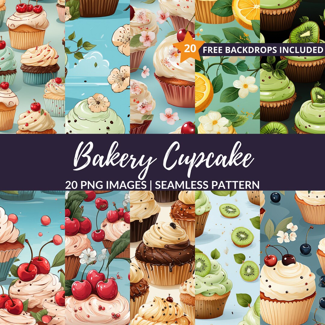 Bakery Cupcake Seamless Pattern - 20 Sweet Delight Bakery Digital Paper ...
