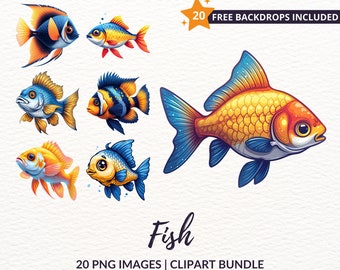 Vis Clipart Bundel - 20 Onderwater Zeedieren PNG Afbeeldingen voor Digitaal Ontwerp, Directe Download, Commercieel Gebruik
