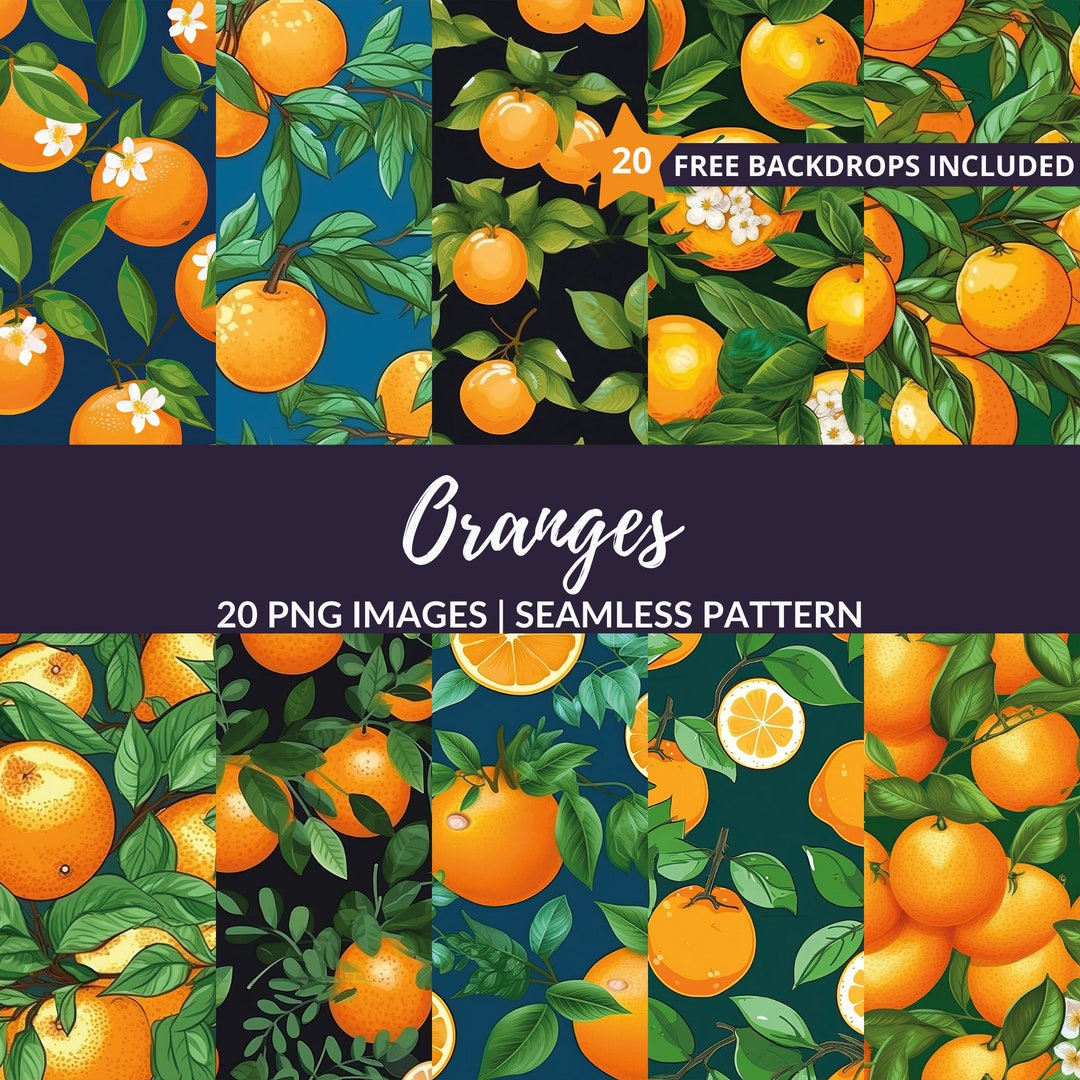 Oranges Seamless Patterns - 20 Citrus Fruit Digital Paper Backgrounds ...