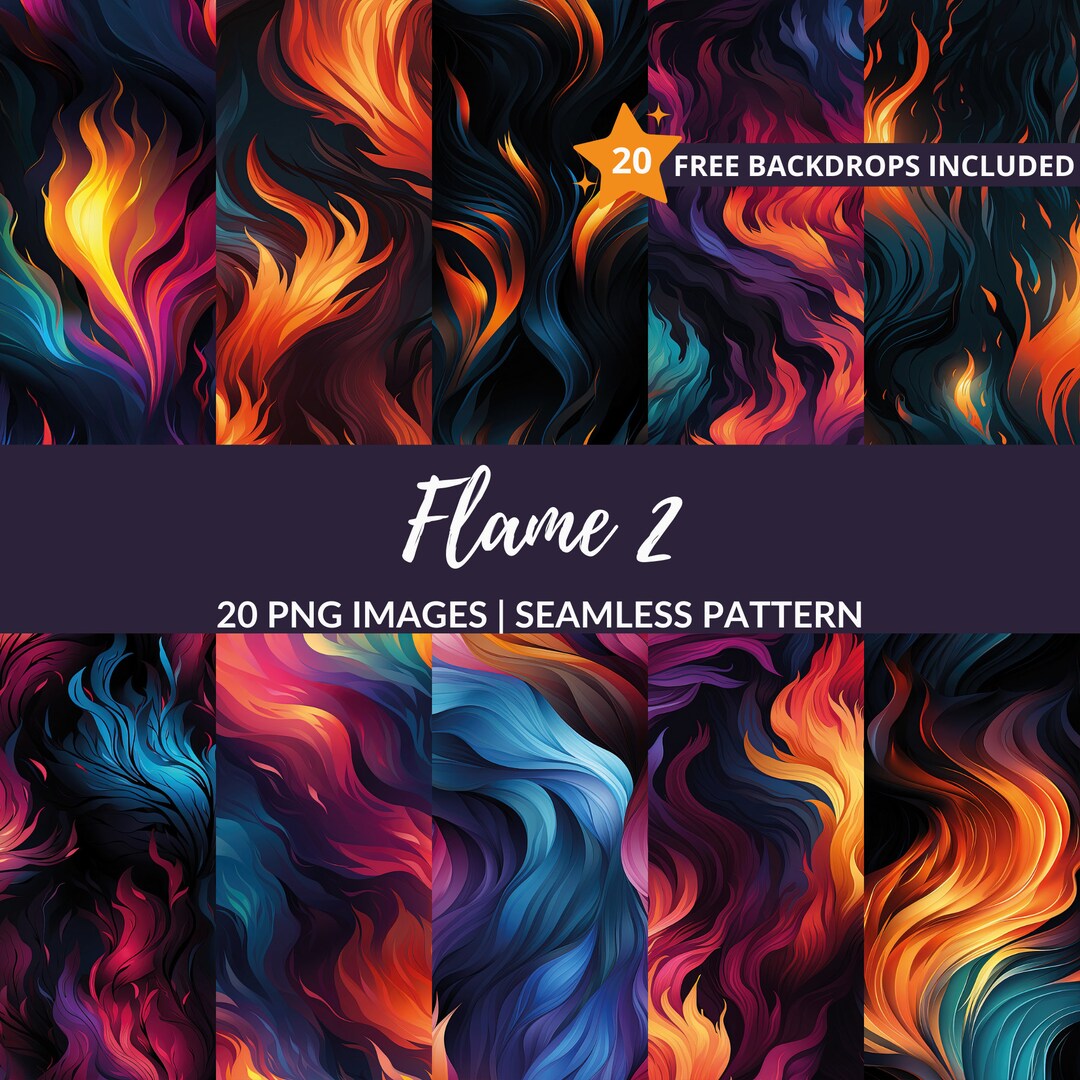 Flame Seamless Pattern - 20 Fiery Backgrounds for Scrapbooking, Instant ...