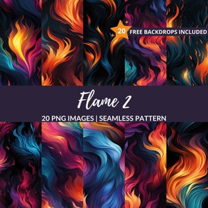 Flame Seamless Pattern - 20 Fiery Backgrounds for Scrapbooking, Instant Download, Commercial Use