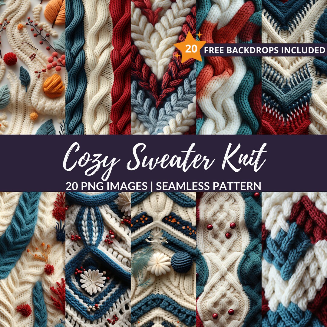 Cozy Sweater Knit Seamless Pattern - 20 Festive PNG Textures for ...