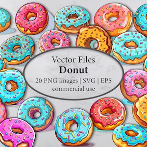 Donut Svg Bundle – Vector Files | 20 PNG, SVG, EPS Files | Instant Download | Commercial Use