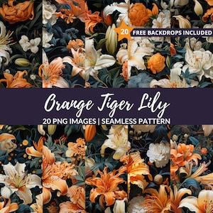 Orange Tiger Lily Seamless Pattern - 20 fonds de papier imprimables floraux, téléchargement instantané, utilisation commerciale