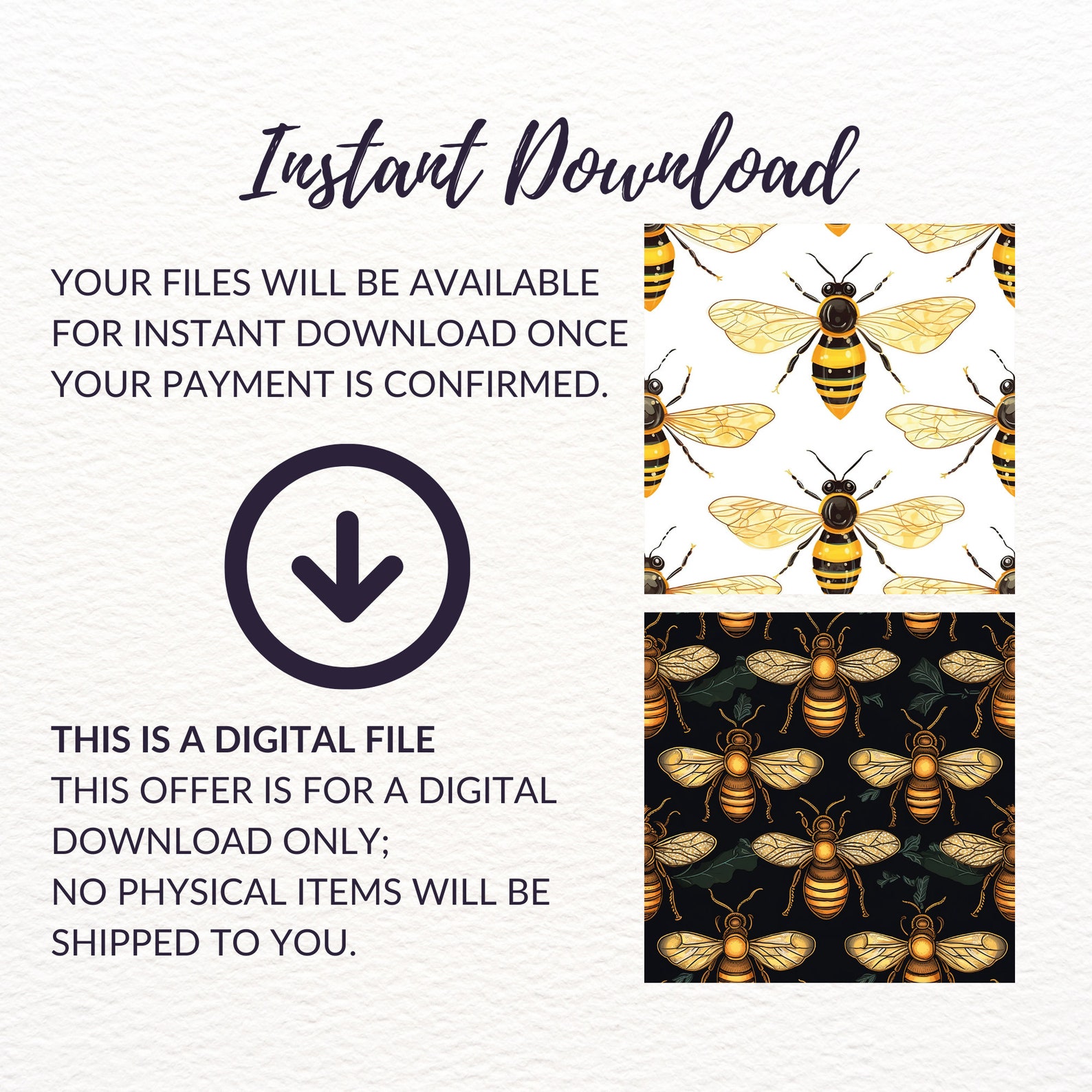 Honey Bee Seamless Pattern - 20PNG Digital Paper Backgrounds, Instant ...