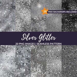 Silver Glitter Seamless Pattern - 20 Silver Backgrounds for Scrapbooking, Instant Download, Commercial Use