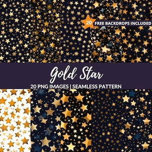 Gold Star Seamless Pattern - 20 Starry Night Digital Paper Backgrounds, Instant Download, Commercial Use