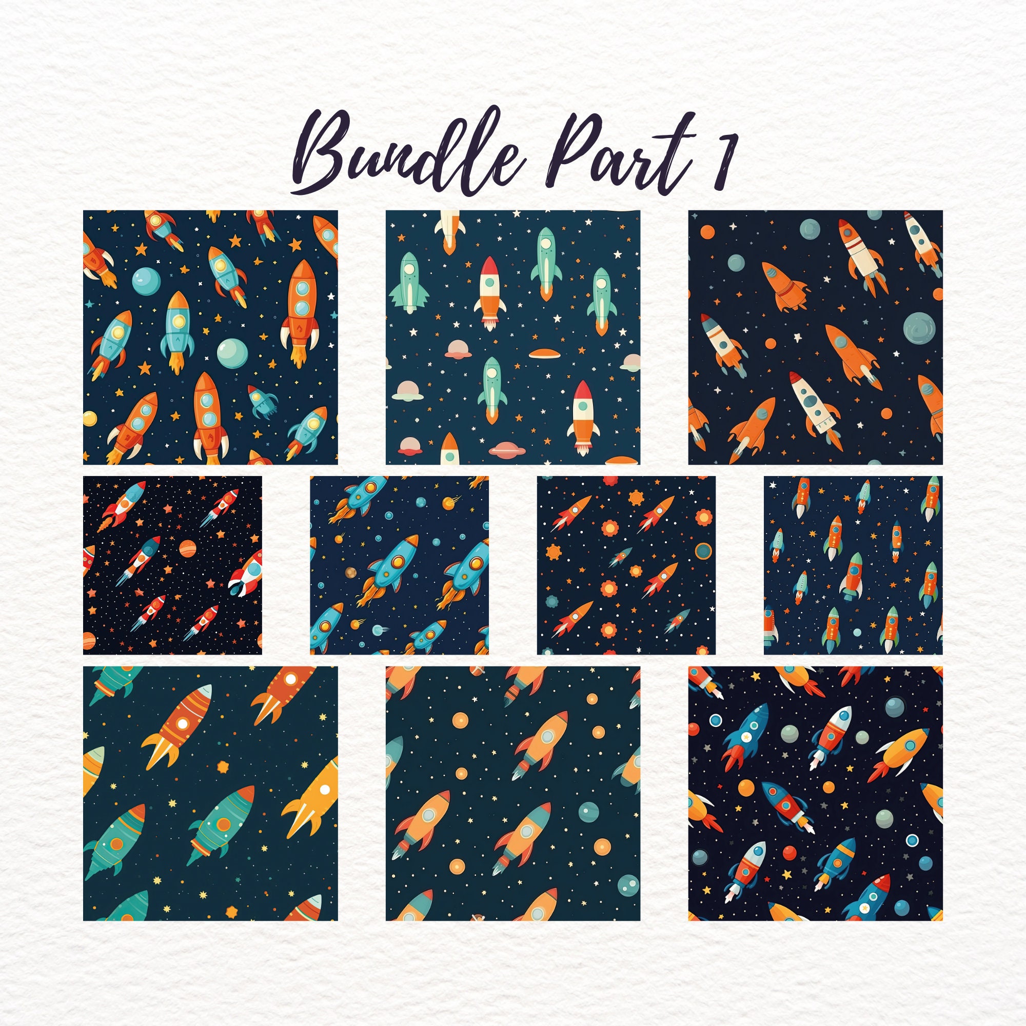 Space Rocket Seamless Pattern - 20 Galactic Space Ship Digital Paper ...