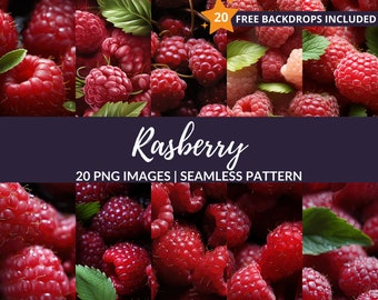 Raspberry Seamless Pattern - 20 DIY Crafts Backgrounds for Digital Scrapbooking, Instant Download, Commercial Use