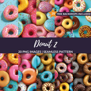 Sweet Donut Seamless Pattern - 20 Girly Party Printable Paper, Instant Download, Commercial Use