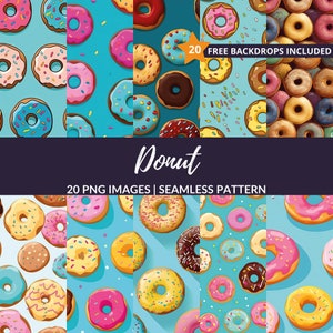 Donut Naadloos Patroon - 20 Zoete Donut Feest Scrapbook Papier, Directe Download, Commercieel Gebruik