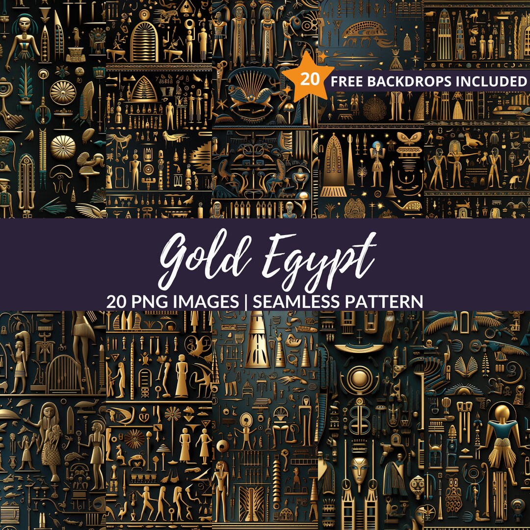 Golden Egypt Seamless Pattern - 20 Ancient Egyptian Hieroglyph Digital ...