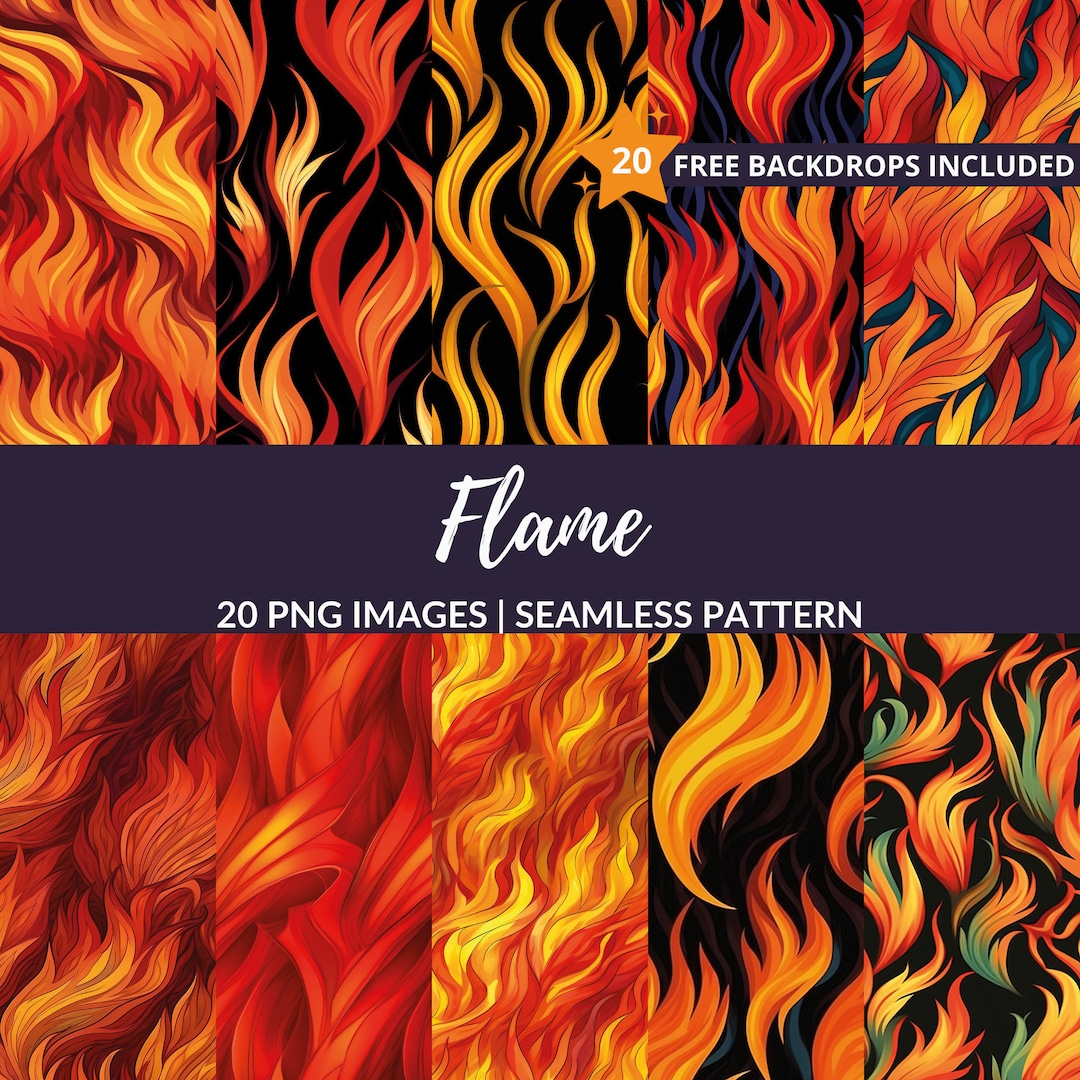 Flame Seamless Pattern - 20 Fire Digital Paper, Flaming Background ...