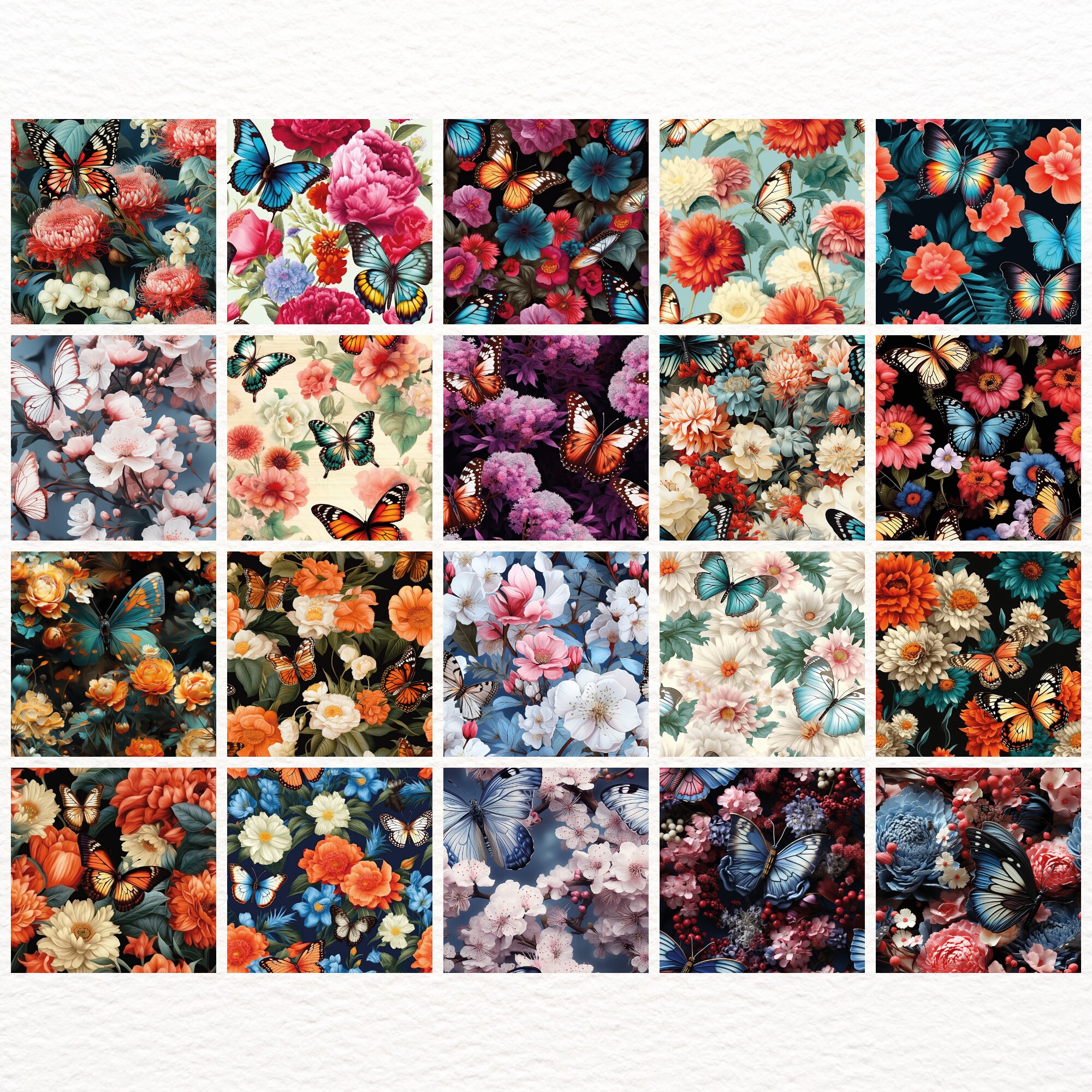 Flower Butterfly Seamless Pattern - 20 Floral Garden Digital Paper ...