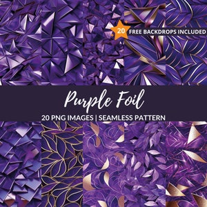 Purple Foil Seamless Pattern - 20 PNG Digital Paper for Scrapbooking, Instant Download, Commercial Use