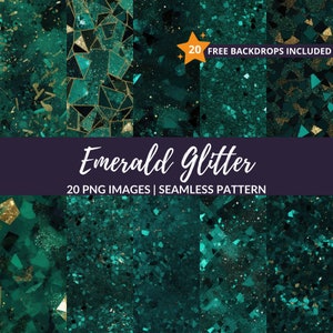 Emerald Glitter Seamless Pattern - 20 Green Glitter Textures Digital Paper, Instant Download, Commercial Use