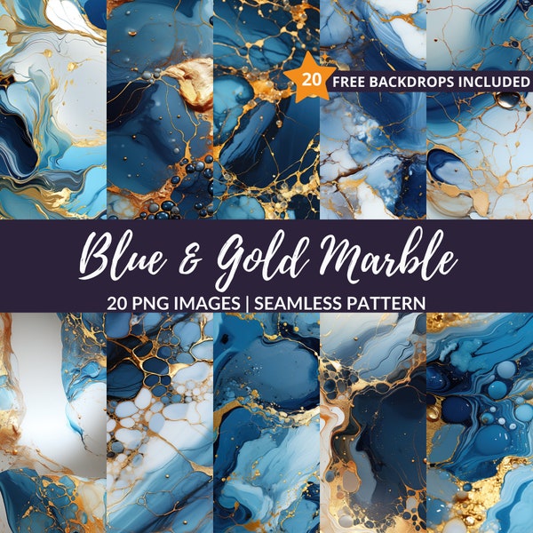 Blue and Gold Digital Paper - Etsy