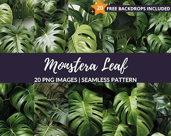 Monstera Leaf Nahtloses Muster - 20 digitales Papier mit tropischen grünen Blättern, sofortiger Download, kommerzielle Nutzung