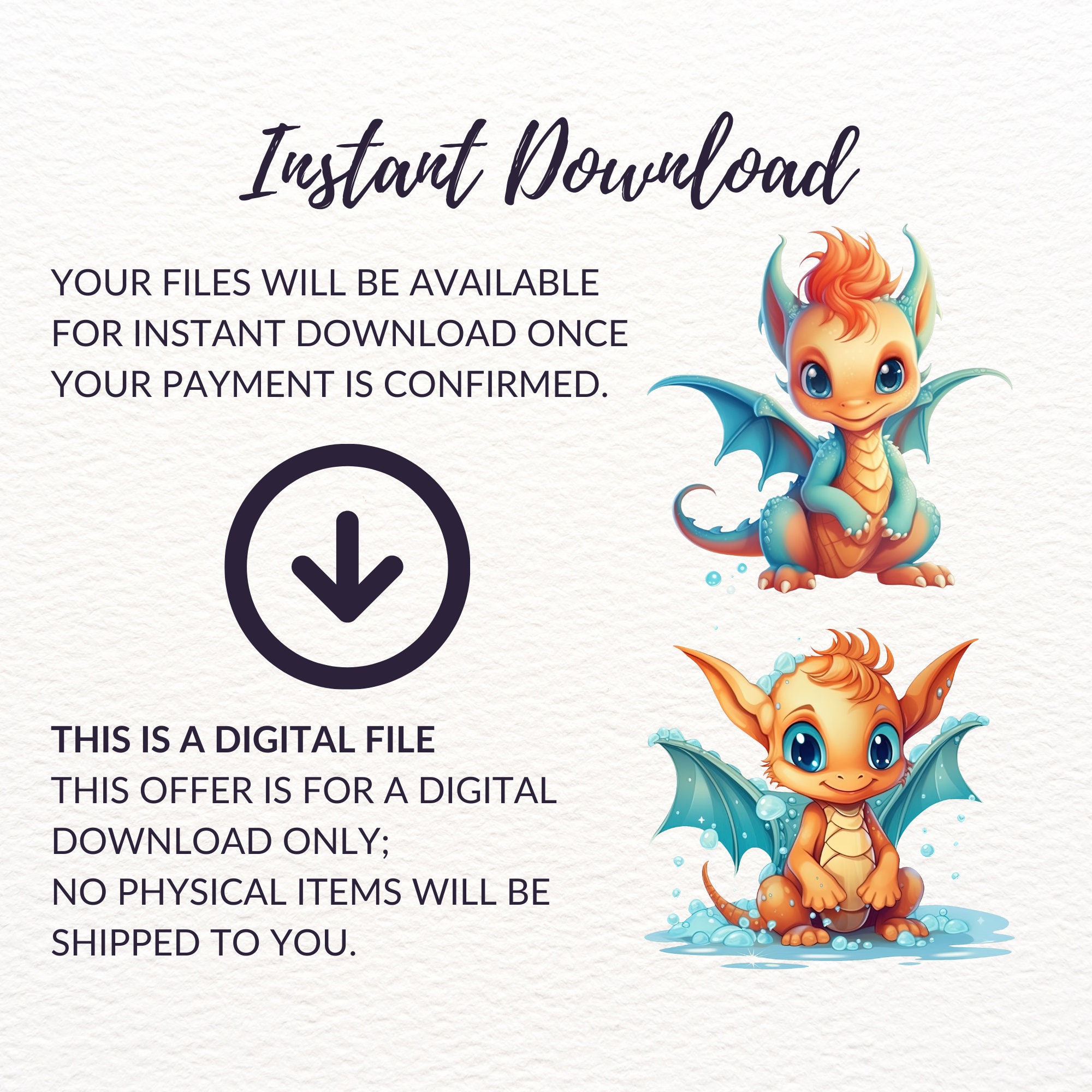 Baby Dragon Clipart Bundle - 20 Cute Fantasy Illustrations, Instant ...
