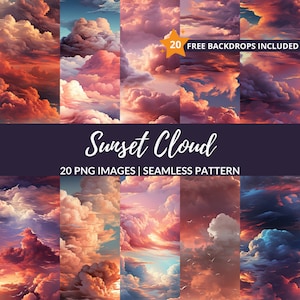 Sunset Cloud Seamless Pattern - 20 PNG Digital Paper for Scrapbooking, Instant Download, Commercial Use