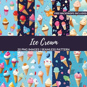 Ice Cream Seamless Pattern - 20 Sweet Summer Delights, Instant Download, Commercial Use