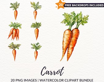 Pacchetto clipart acquerello carota - 20 immagini di Pasqua dell'orto, download istantaneo, uso commerciale