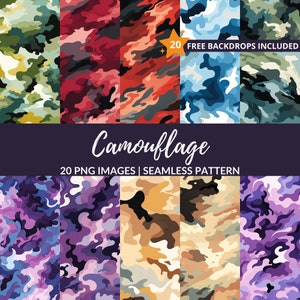 Camouflage Seamless Pattern - 20 Digital Paper, Military Camo Background, Instant Download, Commercial Use