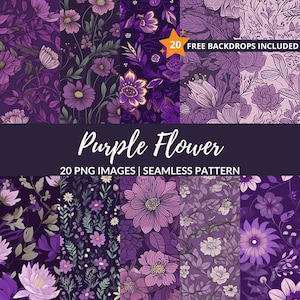 Paars Bloem Naadloos Patroon - 20 Waterverf Bloesem Scrapbook Papier, Directe Download, Commercieel Gebruik
