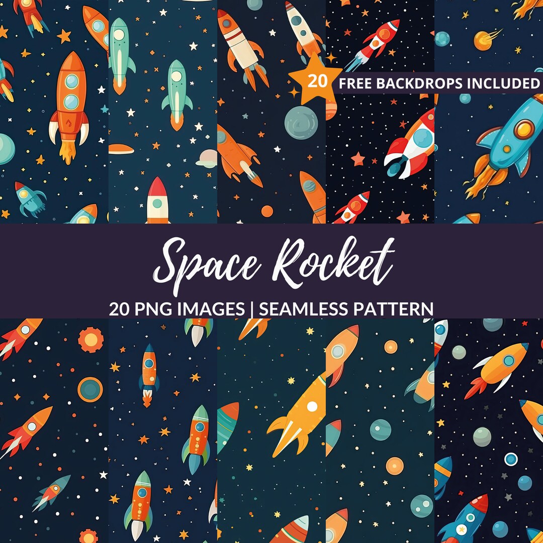 Space Rocket Seamless Pattern - 20 Galactic Space Ship Digital Paper ...