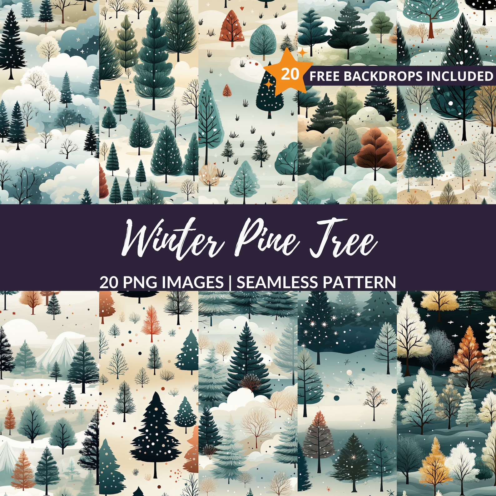 Winter Pine Tree Seamless Pattern - 20 Festive Christmas Tree ...