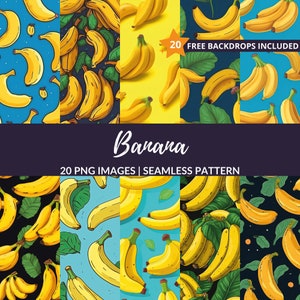 Banana Seamless Pattern - 20 papiers numériques avec fruits tropicaux, téléchargement instantané, utilisation commerciale
