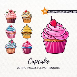 Cupcake Clipart Bundel - 20 Zoete Dessert Afbeeldingen, Verjaardag en Feest Clipart, Directe Download, Commercieel Gebruik