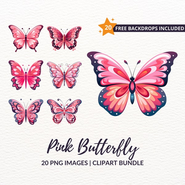 Roze Vlinder Clipart Bundel - 20 Natuurlijk Geïnspireerde Lente Tuin PNG Clip Art Set, Directe Download, Commercieel Gebruik