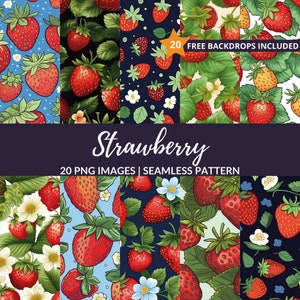 Strawberry Seamless Pattern - 20 Summer Fruit Backgrounds for Scrapbooking, Instant Download, Commercial Use