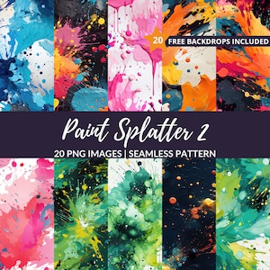 Paint Splatter Seamless Pattern - 20 PNG Digital Texture Paper Backgrounds, Instant Download, Commercial Use