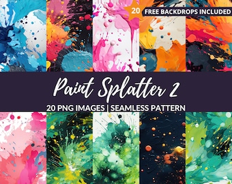 Paint Splatter Seamless Pattern - 20 PNG Digital Texture Paper Backgrounds, Instant Download, Commercial Use