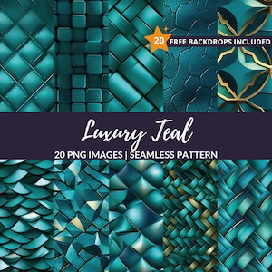 Luxury Teal Seamless Pattern - 20 Metallic Digital Paper Textures for Scrapbooking, Instant Download, Commercial Use