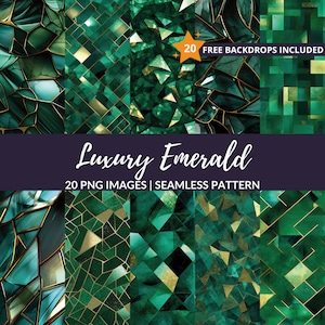 Luxury Emerald Seamless Pattern - 20 PNG Green Texture Digital Paper Backgrounds, Instant Download, Commercial Use
