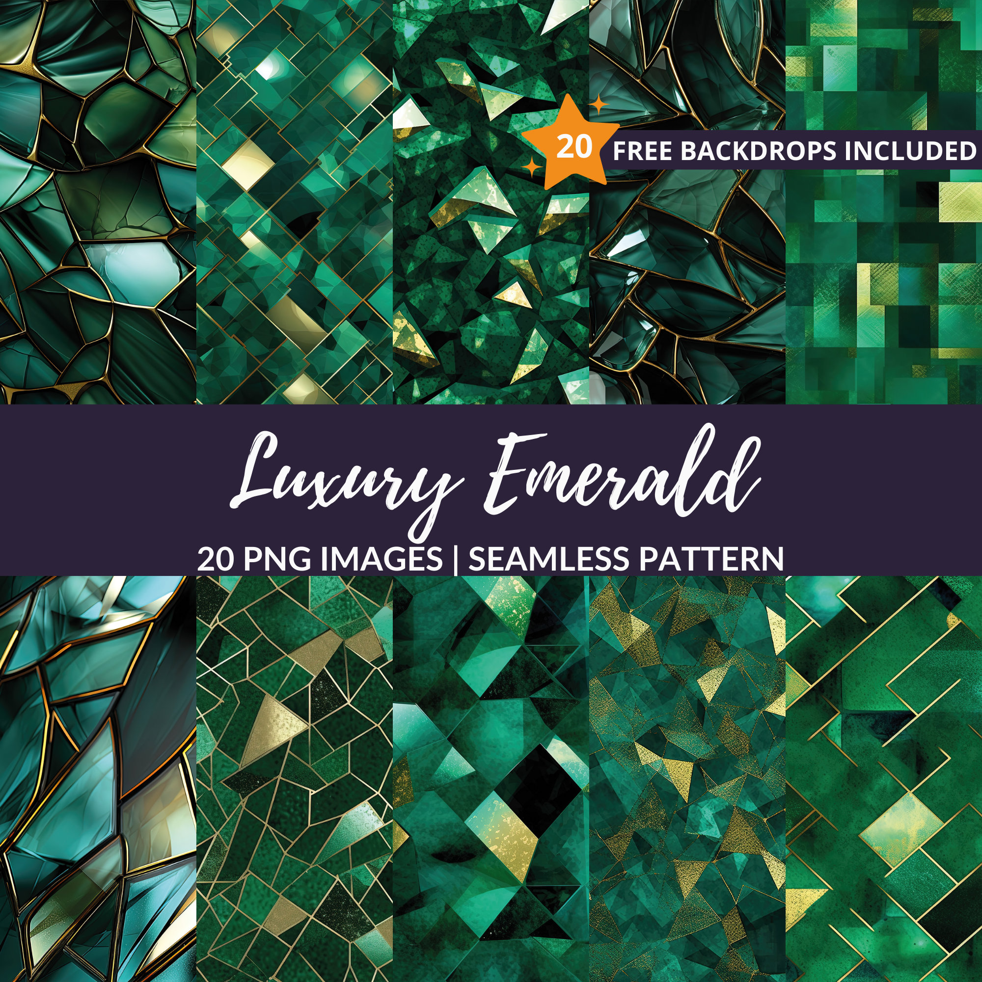 Luxury Emerald Seamless Pattern - 20 PNG Green Texture Digital Paper ...