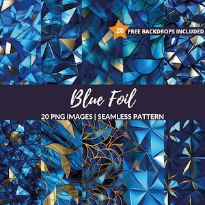 Blue Foil Seamless Pattern - 20 Digital Paper, Printable Paper, Instant Download, Commercial Use